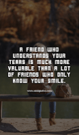 A friend who understands your tears is much more valuable than a lot of friends who only know your smile.